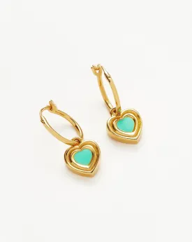 Good Vibes Enamel Heart Mini Charm Hoop Earrings | 18ct Gold Vermeil/Aqua