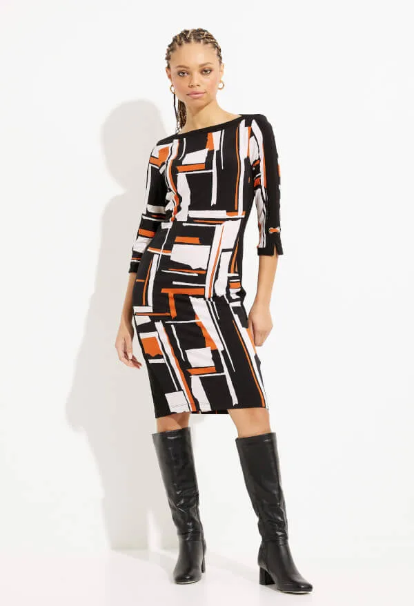 Abstract Print Boat Neck Dress