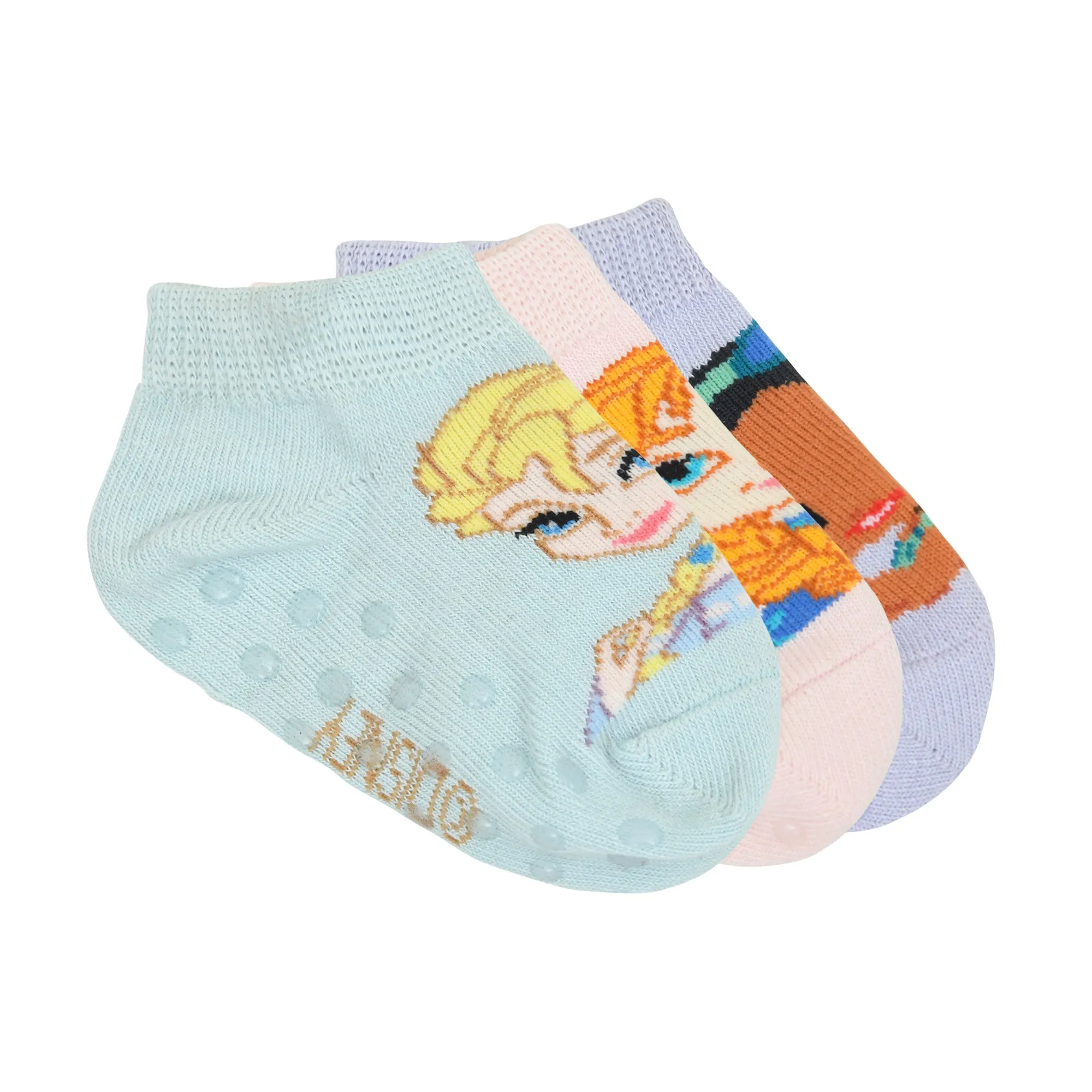 Balenzia x Disney Anti-Skid Lowcut socks for Kids | Disney Frozen Socks for Girls-Elsa, Anna, Olaf (Pack of 3Pairs/1U) (Pink, Blue, White)