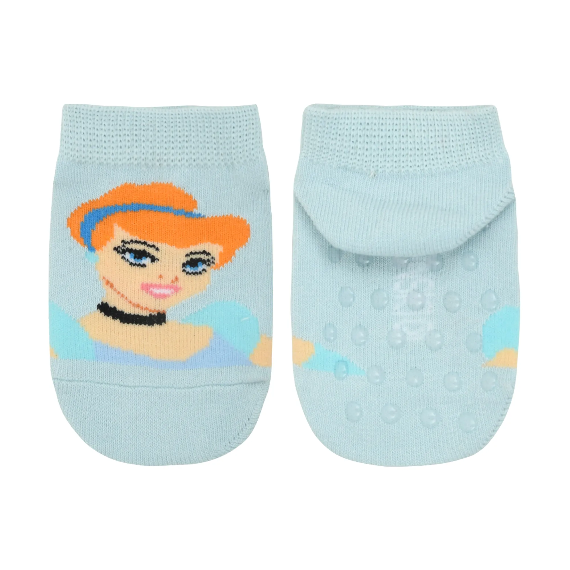 Balenzia x Disney Princess Anti-Skid Lowcut socks for Kids- Cinderella, Ariel (Pack of 2 Pairs/1U) (Blue, Lavender)