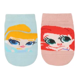 Balenzia x Disney Princess Anti-Skid Lowcut socks for Kids- Cinderella, Ariel (Pack of 2 Pairs/1U) (Pink, Blue)