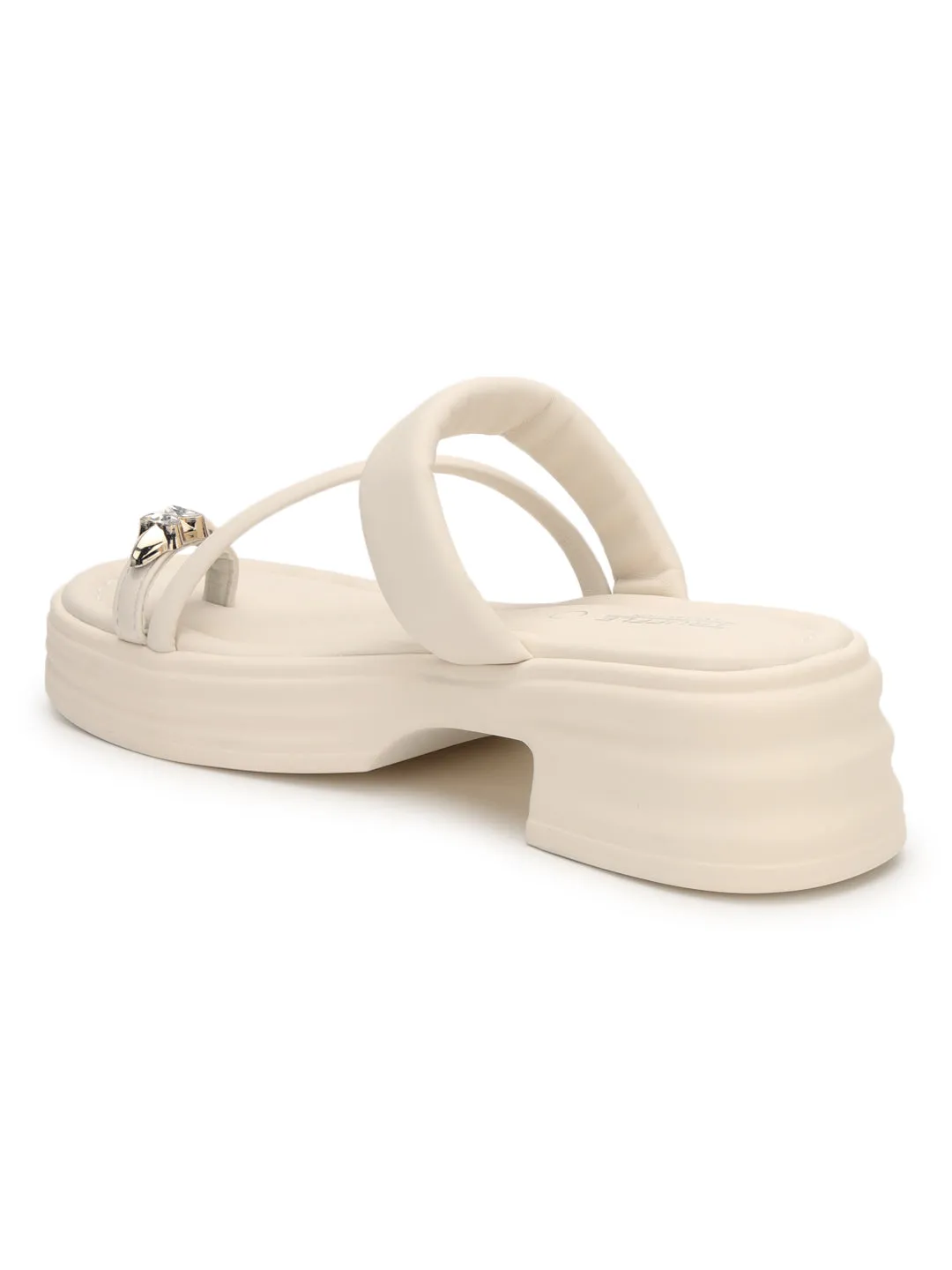 Beige PU Diamond Toe Ring Slip-On Flats (TC-RS3596-BEIG)