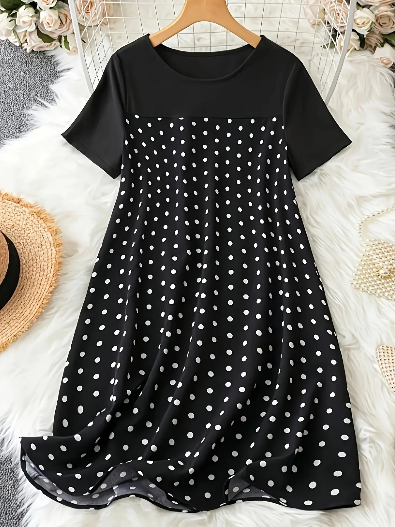 Chic Comfort Plus Size Polka Dot Print Casual Lounge Dress for Women