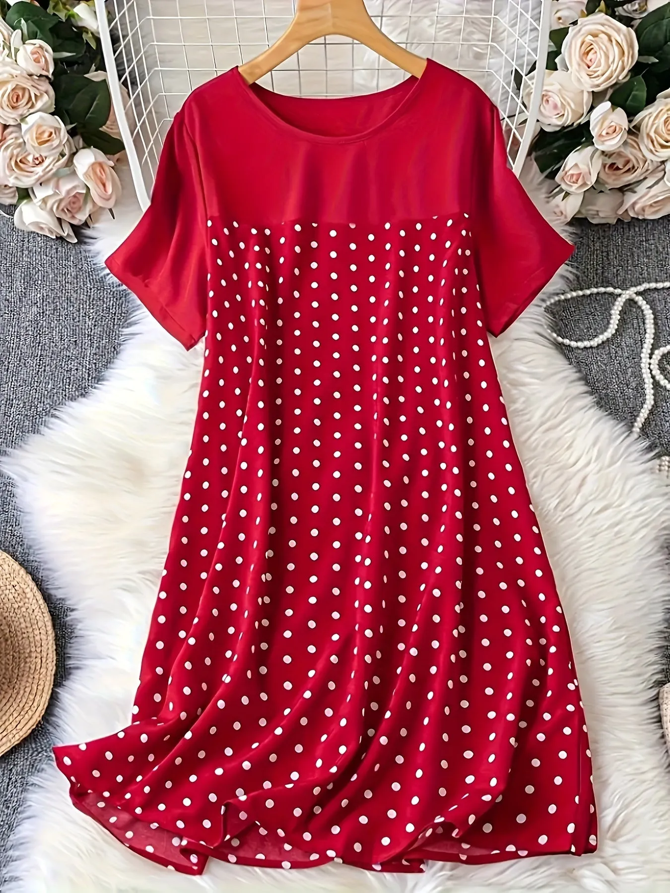 Chic Comfort Plus Size Polka Dot Print Casual Lounge Dress for Women