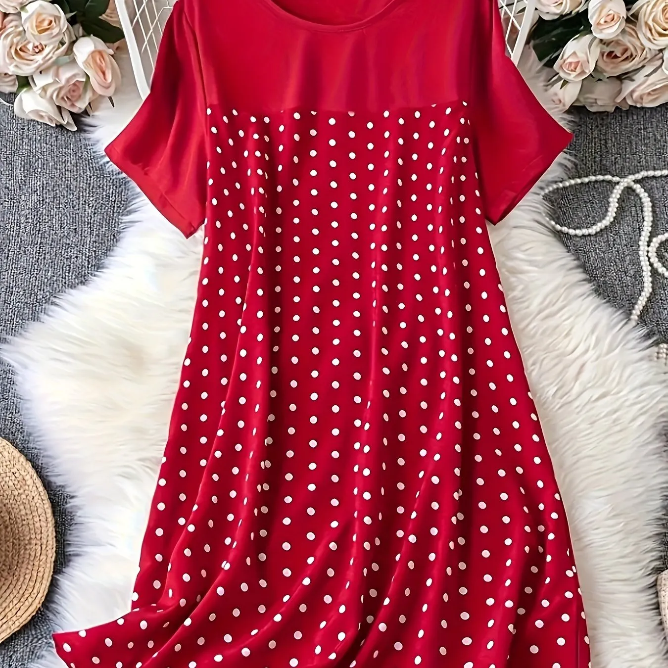 Chic Comfort Plus Size Polka Dot Print Casual Lounge Dress for Women