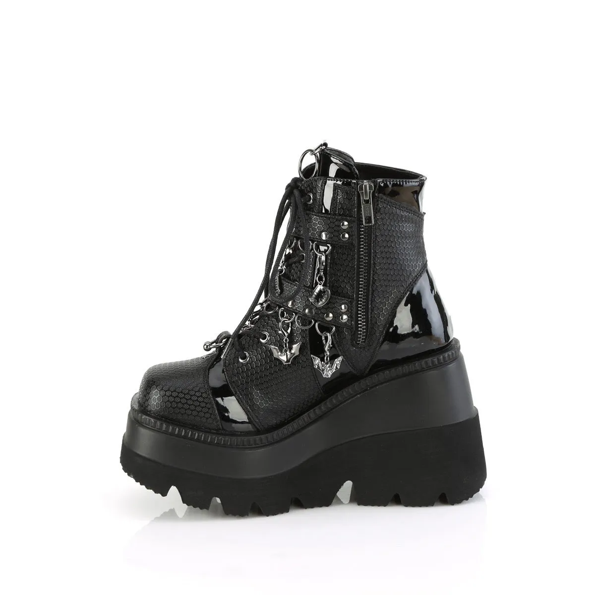 Demonia SHAKER-66 | Black Vegan Leather Ankle Boots