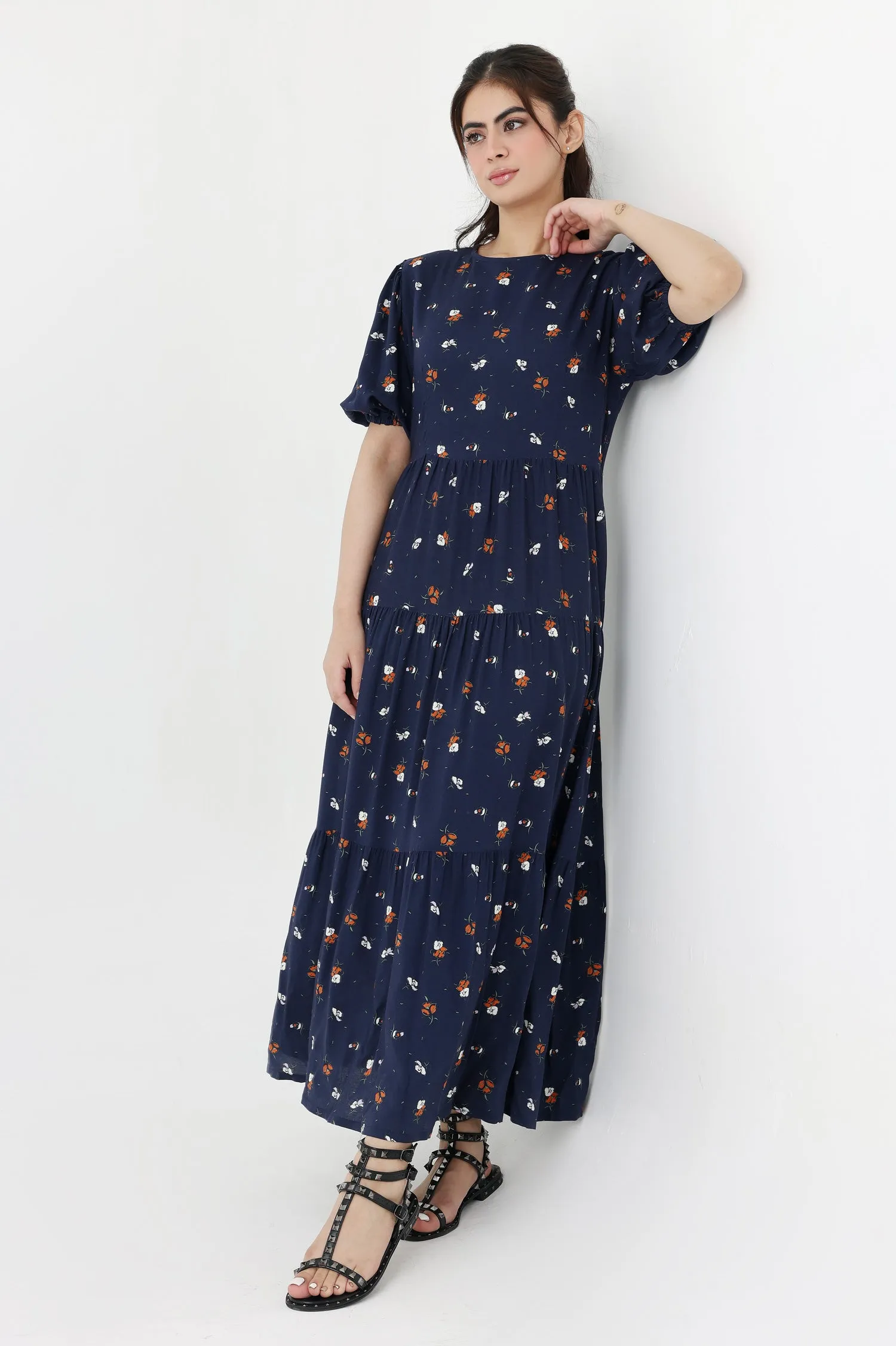 FLORAL FUSION DRESS-BLUE