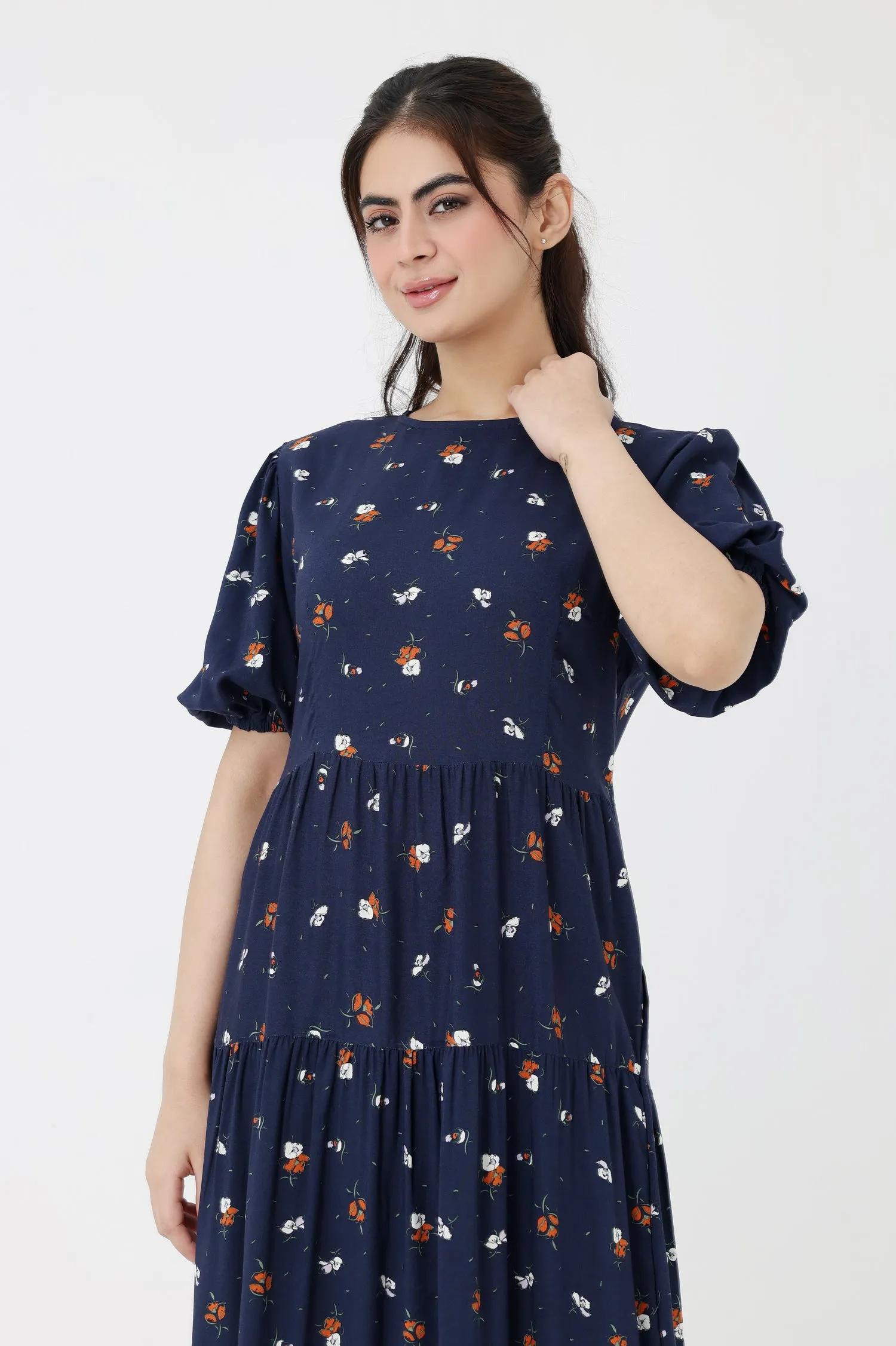 FLORAL FUSION DRESS-BLUE