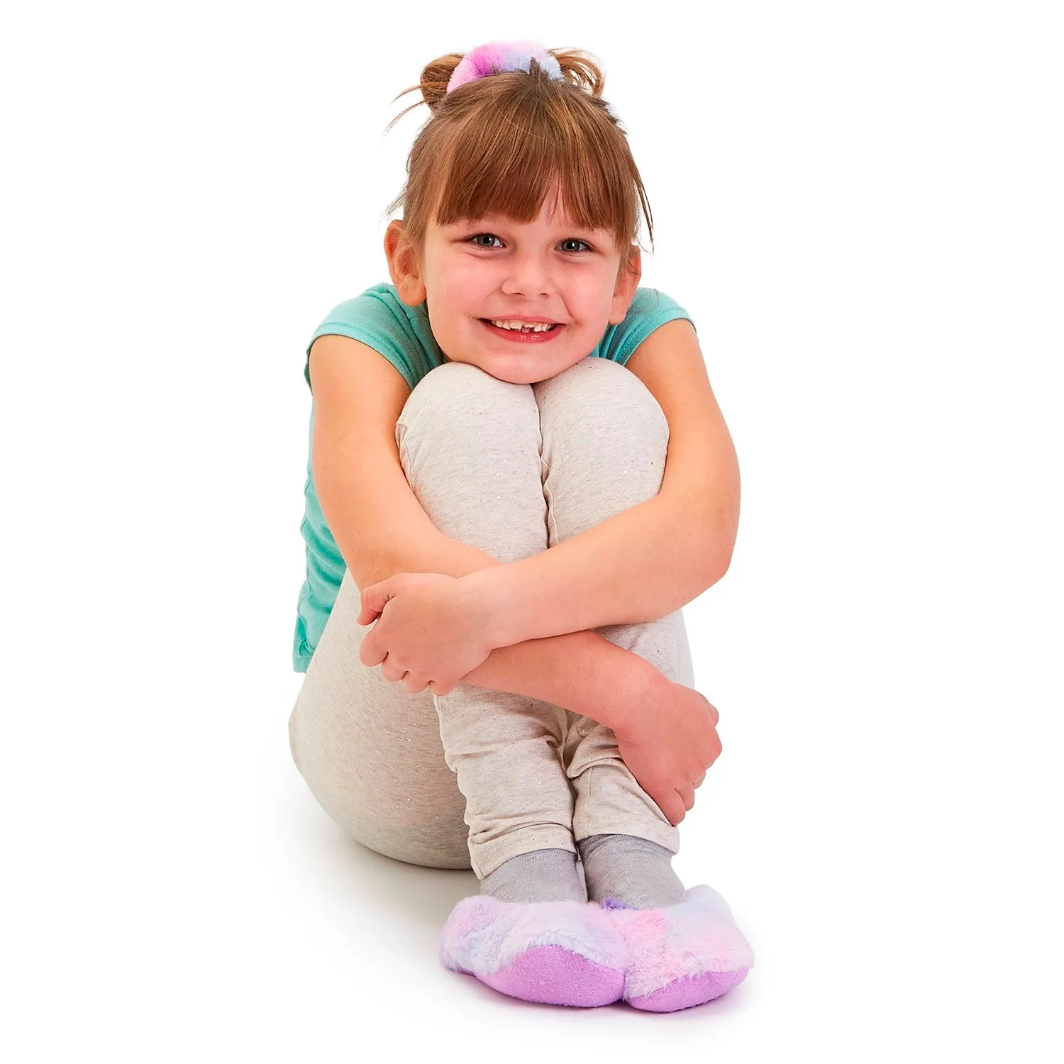 Fuzzy Rainbow Slippers & Scrunchie Set