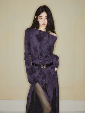 Girlary 2024 New Office Lady Dress Woman Design Purple Long Sleeve Slim Midi Dress French Elegant Even Party Dress Korean Fashion Chic