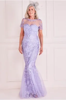 Goddiva Embroidered Lace Maxi With Scalloped Hem - Lilac