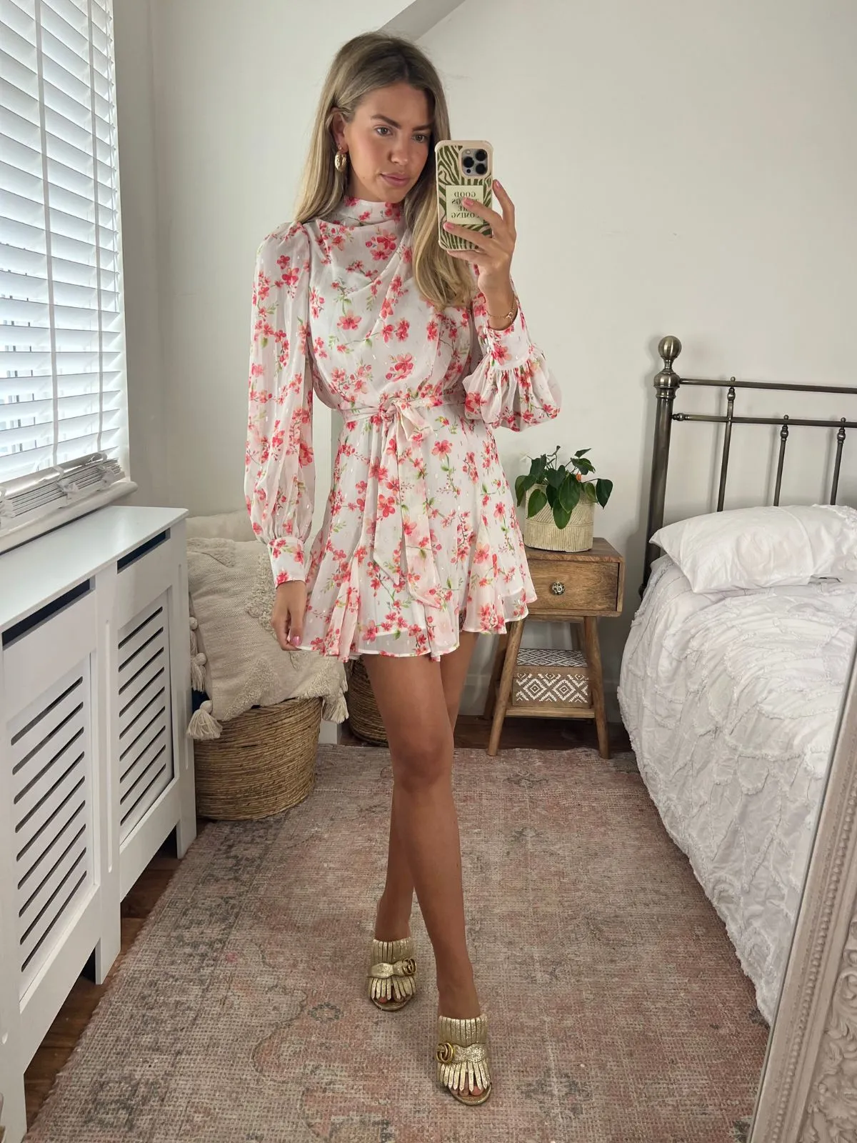 Holly Godet Skirt Mini Dress / White Floral