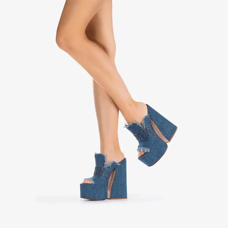 JeanJive Chunky Denim Heels