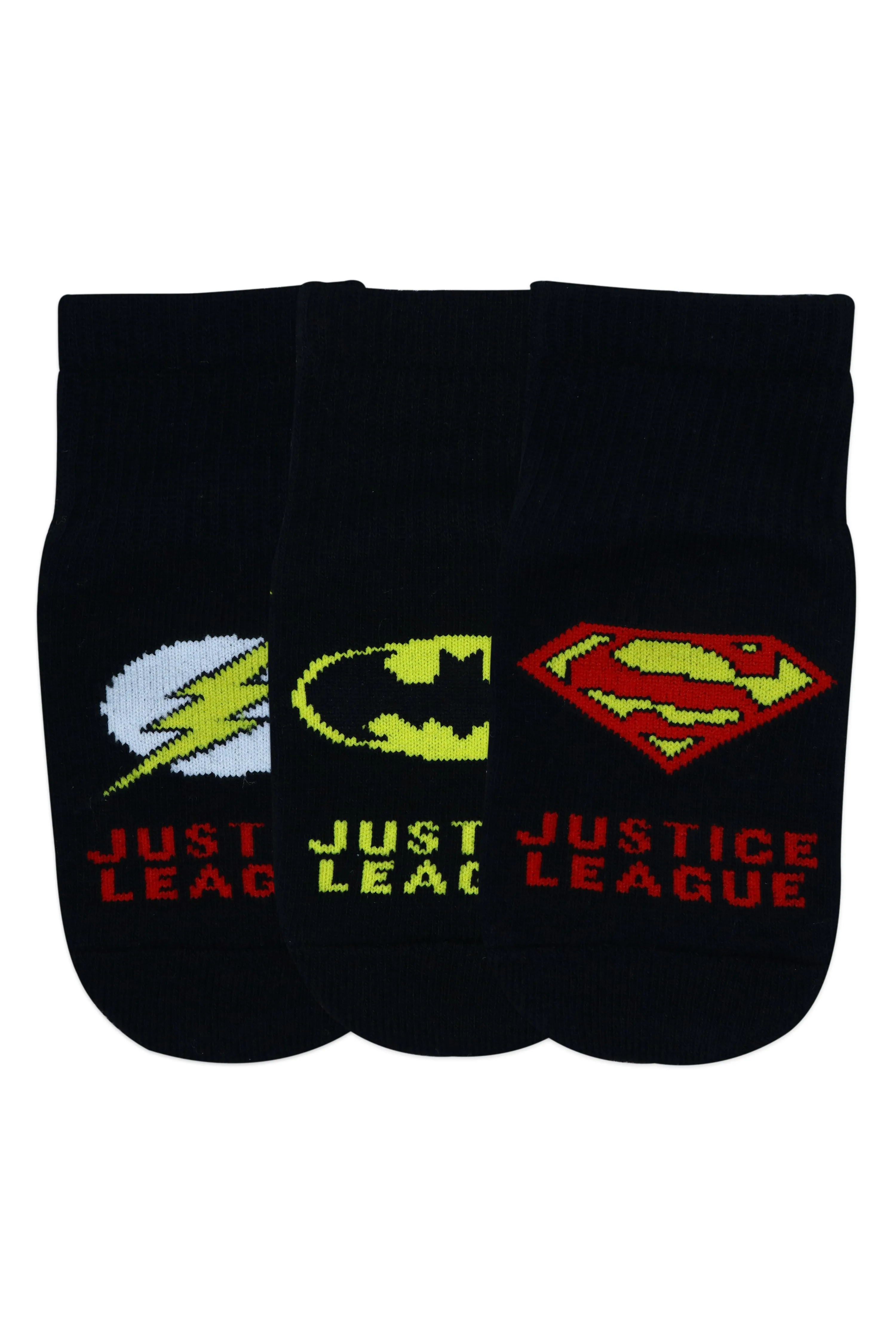 Justice League By Balenzia High Ankle Socks for Kids with Anti-Skid Silicone Technology Made with 100% Combed Cotton & Spandex(Pack Of 3 Pairs/1U)(1-2 Years)(2-3 Years)Superman, Batman, Flash