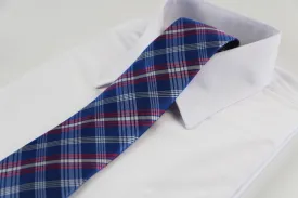 Mens Blue, Dark Pink & White Plaid Patterned 8cm Neck Tie