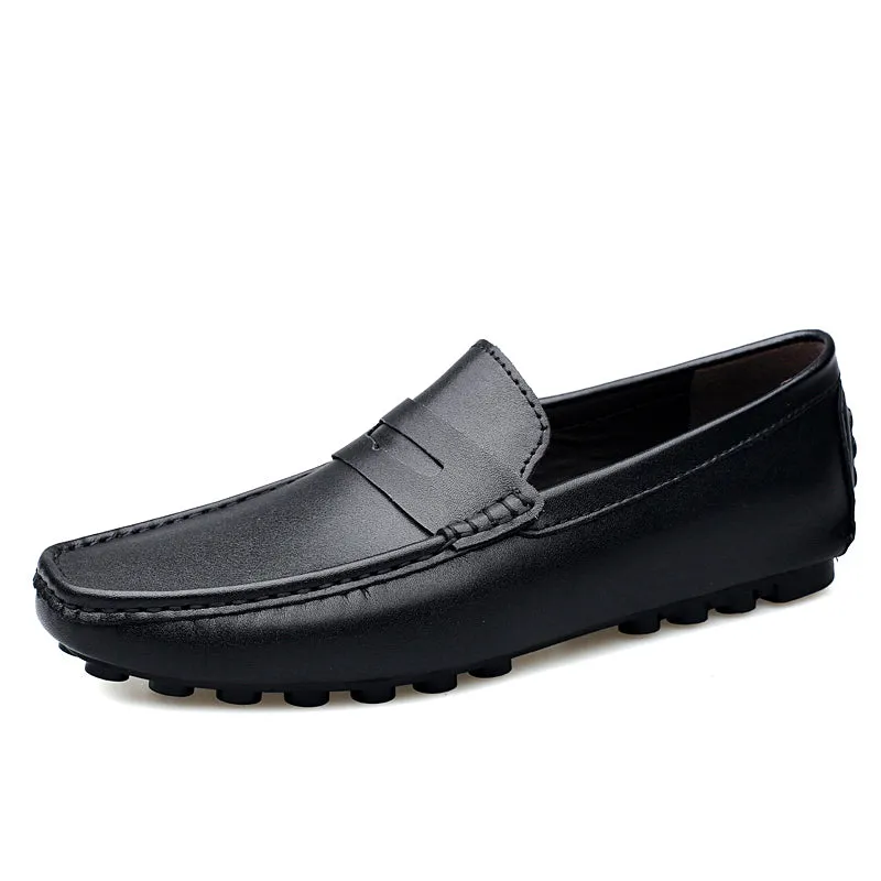 Men's Genuine Leather Shoes Casual Heightening Slip On Loafers Breathable Lightweight Flats Driving Shoes Fashion Slipper