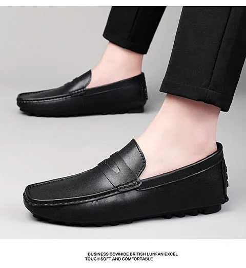 Men's Genuine Leather Shoes Casual Heightening Slip On Loafers Breathable Lightweight Flats Driving Shoes Fashion Slipper