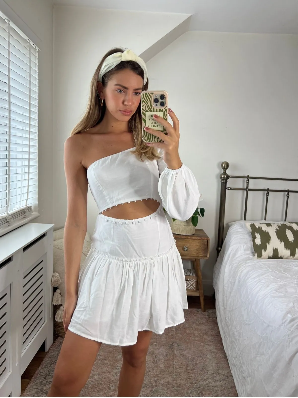 Nia One Shoulder Mini Dress / White