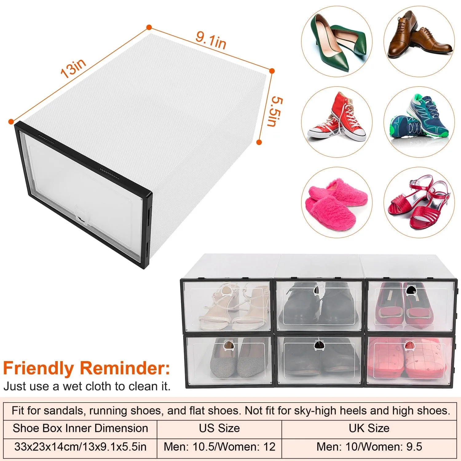 Stackable Shoe Storage Bin Transparent Dustproof