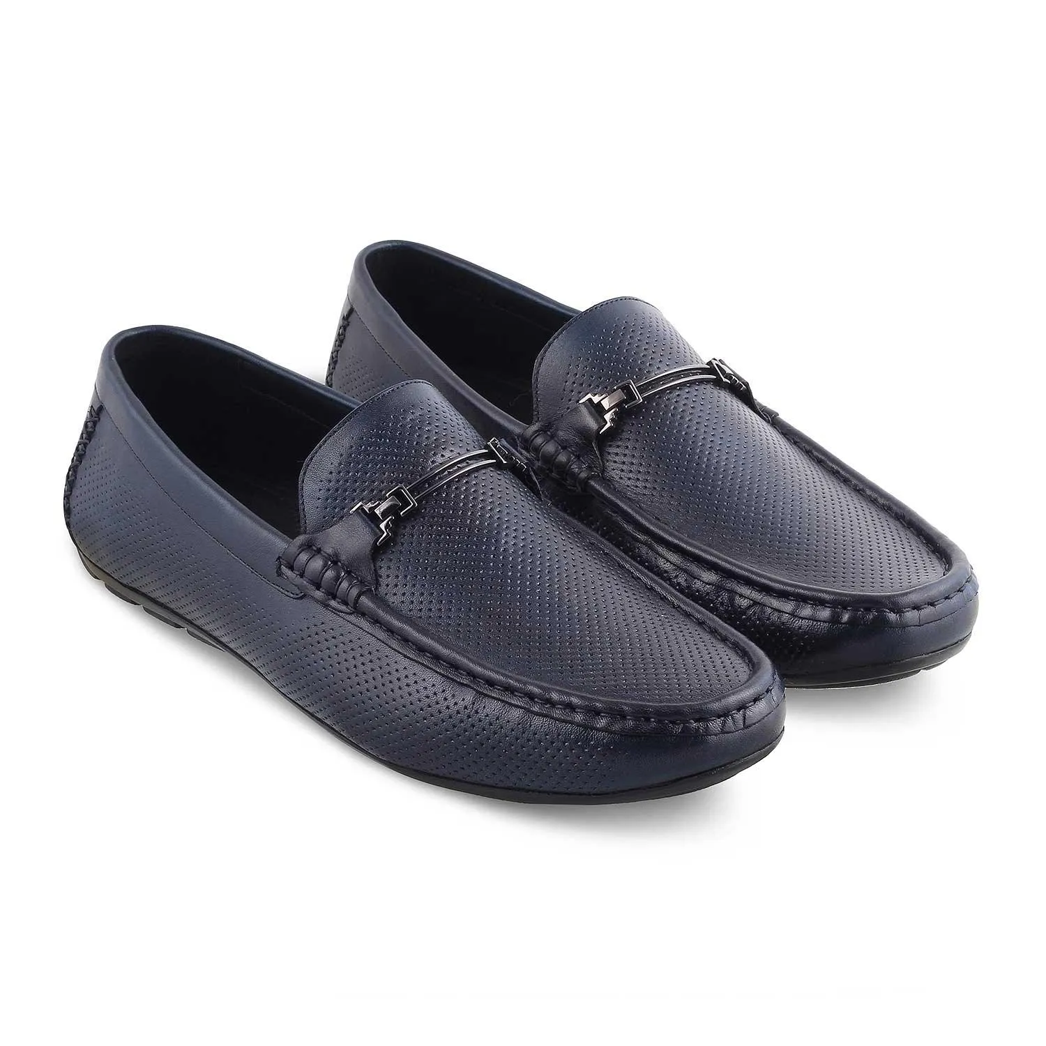 The Open-2 Blue Men's Leather Loafers Tresmode